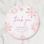 Roze Little Snowflake Girl Baby shower Bedankjes Labels (Voorkant)