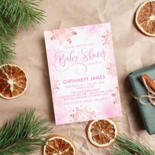 Roze Little Snowflake Girl Baby shower Kaart