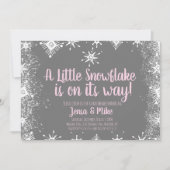 Roze Little Snowflakes Snowy Script Baby shower Kaart (Voorkant)