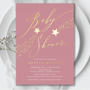 Roze Little Star Baby Shower Folie Uitnodiging