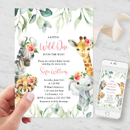 Roze Little Wild One Safari Baby shower Uitnodigin Kaart