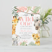 Roze Little Wild One Safari Oerwoud Baby shower Kaart (Staand voorkant)