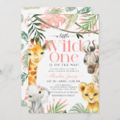 Roze Little Wild One Safari Oerwoud Baby shower Kaart (Voorkant / Achterkant)
