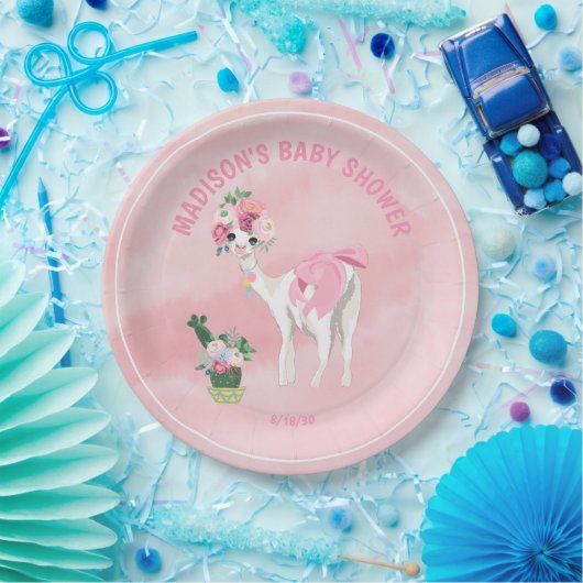 Roze Llama Alpaca Girls Baby shower Papieren Bordje (Feest)