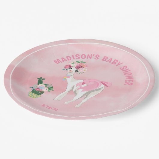 Roze Llama Alpaca Girls Baby shower Papieren Bordje (Gekanteld)