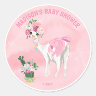 Roze Llama Alpaca Girls Baby shower Ronde Sticker