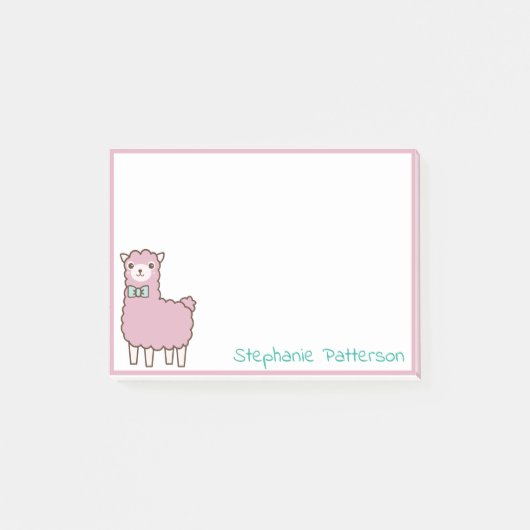 Roze Llama Alpaca met Blauwgroen Bowtie op maat Post-it® Notes (Voorkant)