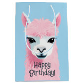 Roze Llama Blauwe Achtergrond Gelukkige Verjaardag Medium Cadeauzakje (Voorkant)