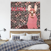 Roze Llama Bruin Floral Art Canvas (Insitu (Slaapkamer))