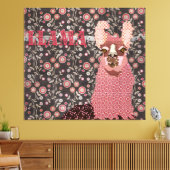 Roze Llama Bruin Floral Art Canvas (Insitu (Woonkamer))