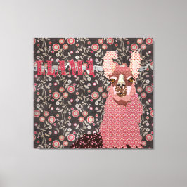 Roze Llama Bruin Floral Art Canvas