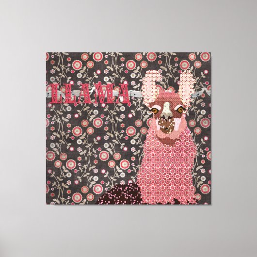Roze Llama Bruin Floral Art Canvas (Voorkant)