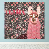 Roze Llama Bruin Floral Art Canvas (Insitu (Houten vloer))