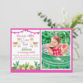 Roze Llama/Cactus Fiesta Fotouitnodiging Kaart (Staand voorkant)