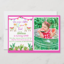 Roze Llama/Cactus Fiesta Fotouitnodiging