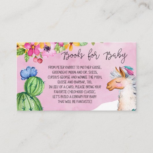 Roze Llama en Cactus Boeken voor Baby Informatiekaartje (Voorkant)