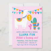 Roze Llama Fun First Birthday Party Girl Kaart (Voorkant)