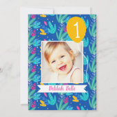 Roze Llama Fun First Birthday Party Girl Kaart (Achterkant)