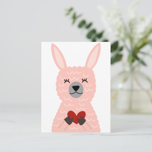 Roze Llama Holding a Heart Briefkaart (Staand voorkant)
