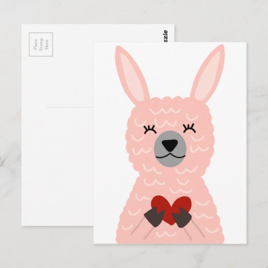 Roze Llama Holding a Heart Briefkaart (Voorkant / Achterkant)