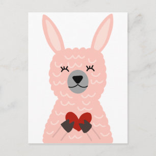 Roze Llama Holding a Heart Briefkaart