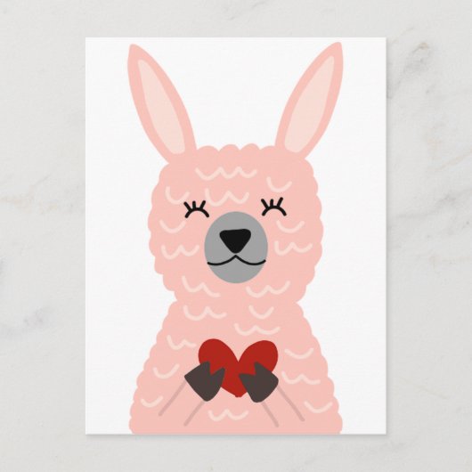 Roze Llama Holding a Heart Briefkaart (Voorkant)