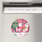 Roze Llama Kerstmis Magneet (Insitu (Vaatwasser))