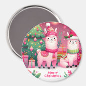 Roze Llama Kerstmis Magneet (Voorkant / Achterkant)