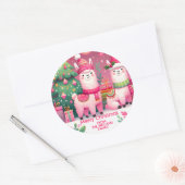 Roze Llama Kerstmis Ronde Sticker (Envelop)