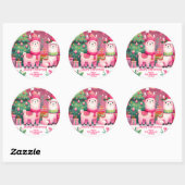 Roze Llama Kerstmis Ronde Sticker (Vel)