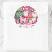 Roze Llama Kerstmis Ronde Sticker (Tas)