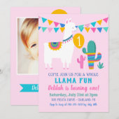 Roze Llama Leuk Eerste Verjaardagsfeestje Meisje F Kaart (Voorkant / Achterkant)