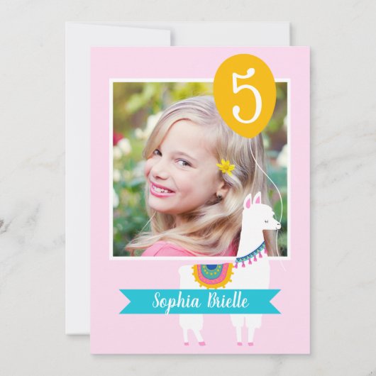 Roze Llama Leuk Meisje Verjaardagsfeestje Kaart (Achterkant)