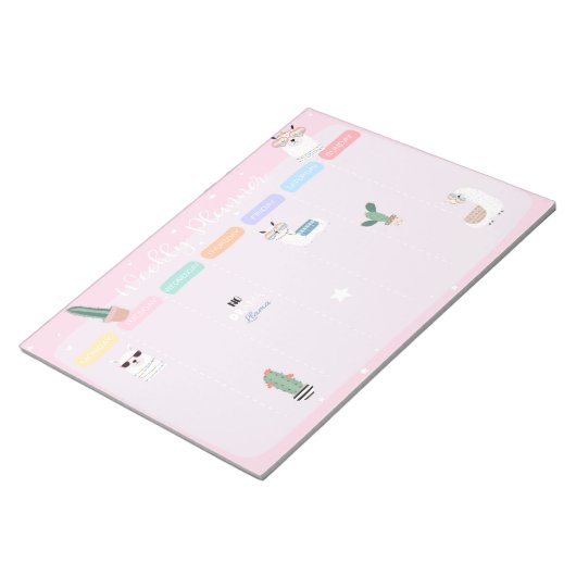 Roze Llama Llamacorn Weekly Planner Notitieblok (Schuin)