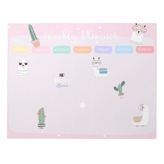 Roze Llama Llamacorn Weekly Planner Notitieblok (Voorkant)