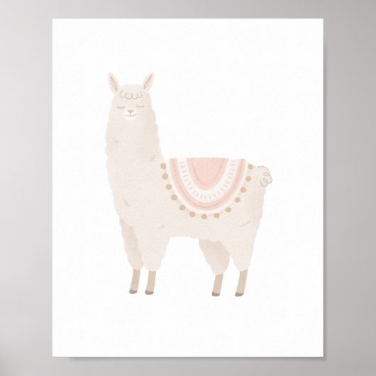 Roze Llama Neutral Girl Nursery Decor Poster (Voorkant)