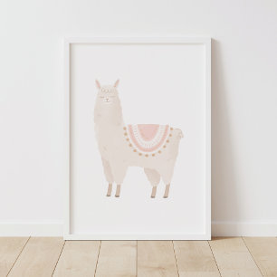 Roze Llama Neutral Girl Nursery Decor Poster