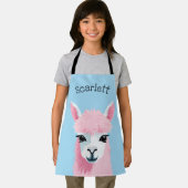 Roze Llama Portret Blauwe Achtergrond Aangepaste N Schort (Insitu)