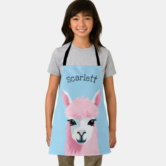 Roze Llama Portret Blauwe Achtergrond Aangepaste N Schort (Insitu)