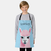 Roze Llama Portret Blauwe Achtergrond Aangepaste N Schort (Gedragen)