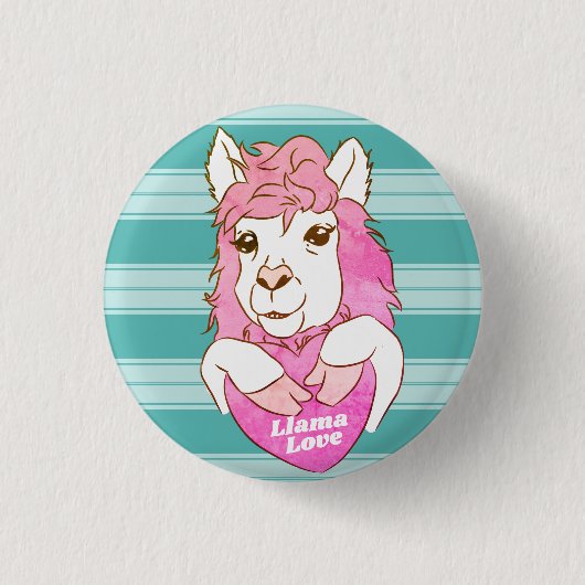Roze Llama Sketch Llama Love Ronde Button 3,2 Cm (Voorkant)