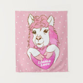 Roze Llama Sketch & White Polka Dots Llama Love Wandkleed (Voorkant)