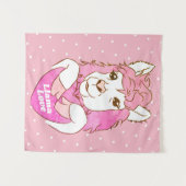 Roze Llama Sketch & White Polka Dots Llama Love Wandkleed (Voorkant (horizontaal))