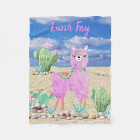 Roze Llama Southwest Desert Cactus Cute Baby Fleece Deken (Voorkant)