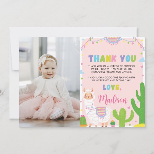 Roze Llama Verjaardagsfoto Dank u kaart (Voorkant)