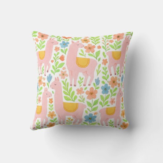Roze Llama's & Bloem Ontwerp Kussens - Aanpassen (Achterkant)