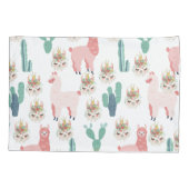 Roze Llamas Green Cactus Cute Schattig Pillowcase Kussensloop (Achterkant)