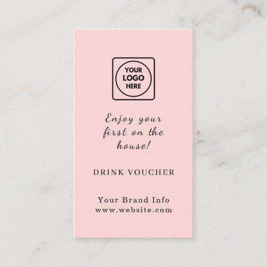 Roze Logo | Aangepaste Bedrijfsfeest Drankbon Visitekaartje (Voorkant)