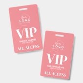 Roze Logo Evenement VIP All Access Pas Badge (Voor- en achterkant)