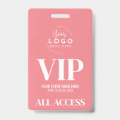 Roze Logo Evenement VIP All Access Pas Badge (Achterkant)